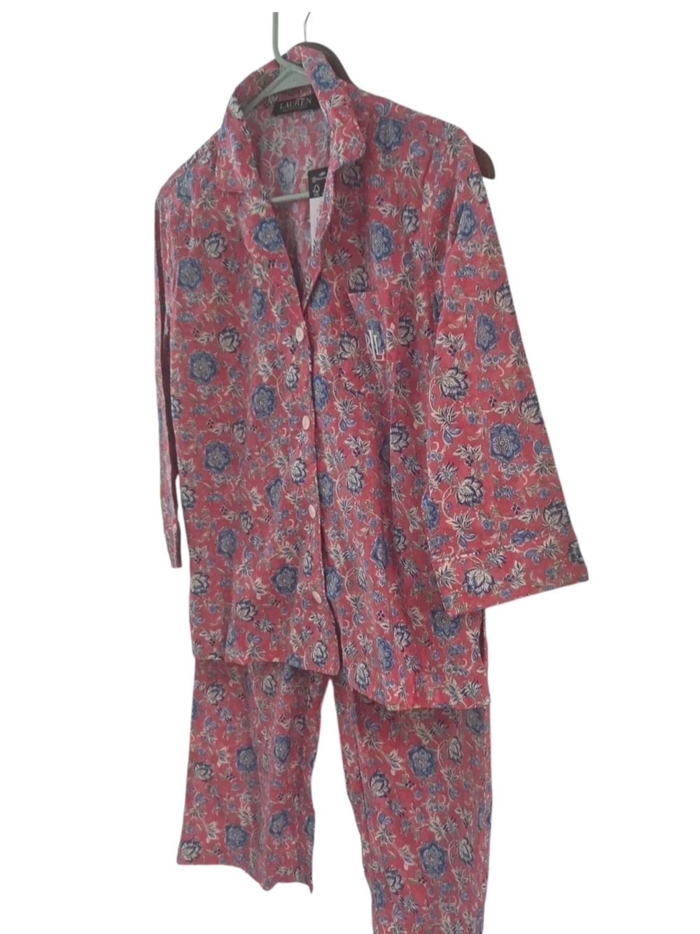 Lauren Ralph Lauren Pink Blue Floral Cropped Pant Pajamas 2 Piece Set Petite S - Picture 3 of 9